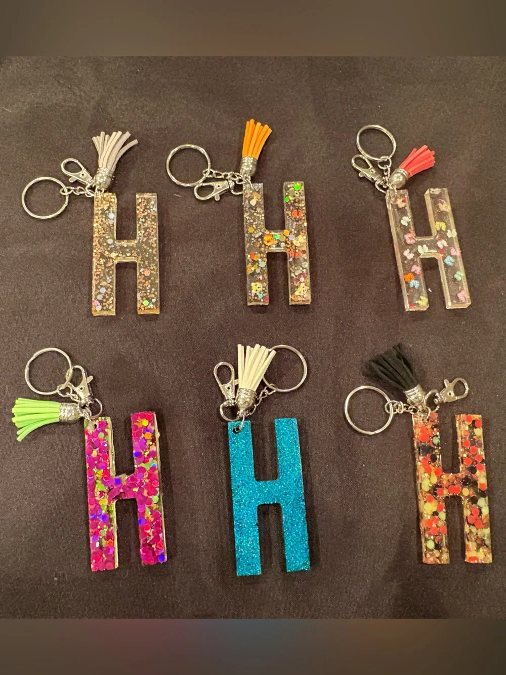 Glitter Resin 'H' Keychain Charms - Assorted Colors